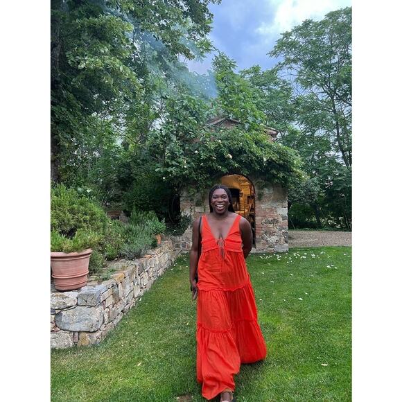 NICHOLAS Orange Mylah Plunge Neck Tie Front Beachy Boho Maxi Dress Size US 4 - Picture 15 of 16